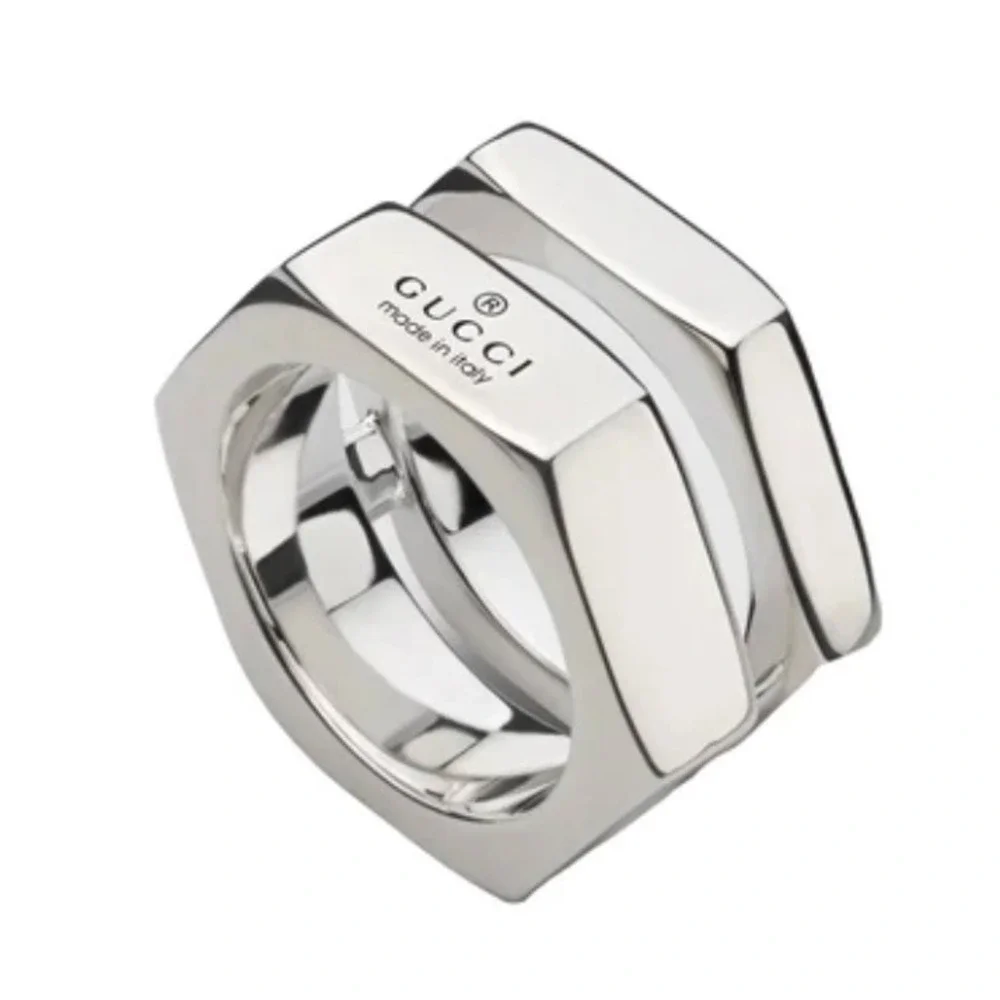 Gucci Trademark Sterling Silver Bolt Ring D 796390, Size 15 (US 7.25)